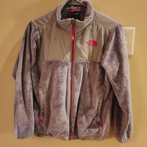 The North Face Gray and Pink Zip Fuzzy Jacket Youth Sz L (14/16)